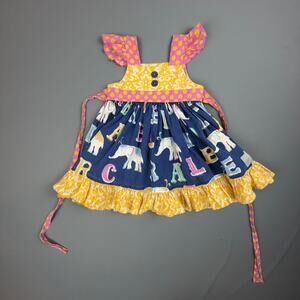 Eleanor Rose Alphabet Circus Dress Elephants Ruffle Girls 2T Tie Back